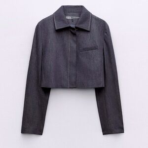 Zara top stitched dark cropped denim jacket size XS